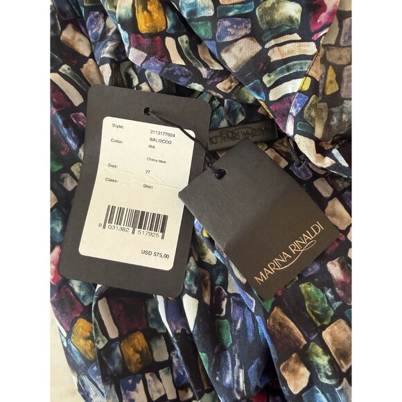 NWT Marina Rinaldi Balocco Silk Multicolor Blouse Women's Size Large $575 [jb] - Picture 3 of 5